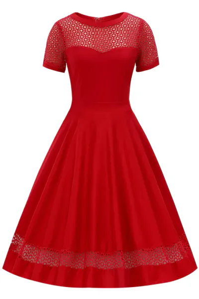 Dolly & Dotty - Tessa Lace Embroidered Swingkjole - Rød